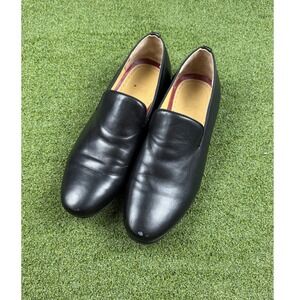 Christian Louboutin Paris Black Leather Loafers Red Sole Slip On Mens 44